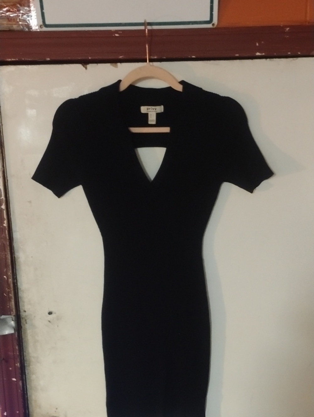 Aritzia Black Short-Sleeve V-Neck Mini Dress